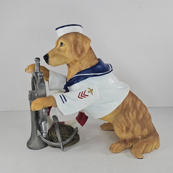 Golden Retriever Nautical Figurine In Sailor Outfit Ship Wheel By Punch Studio - Picture 2 of 8